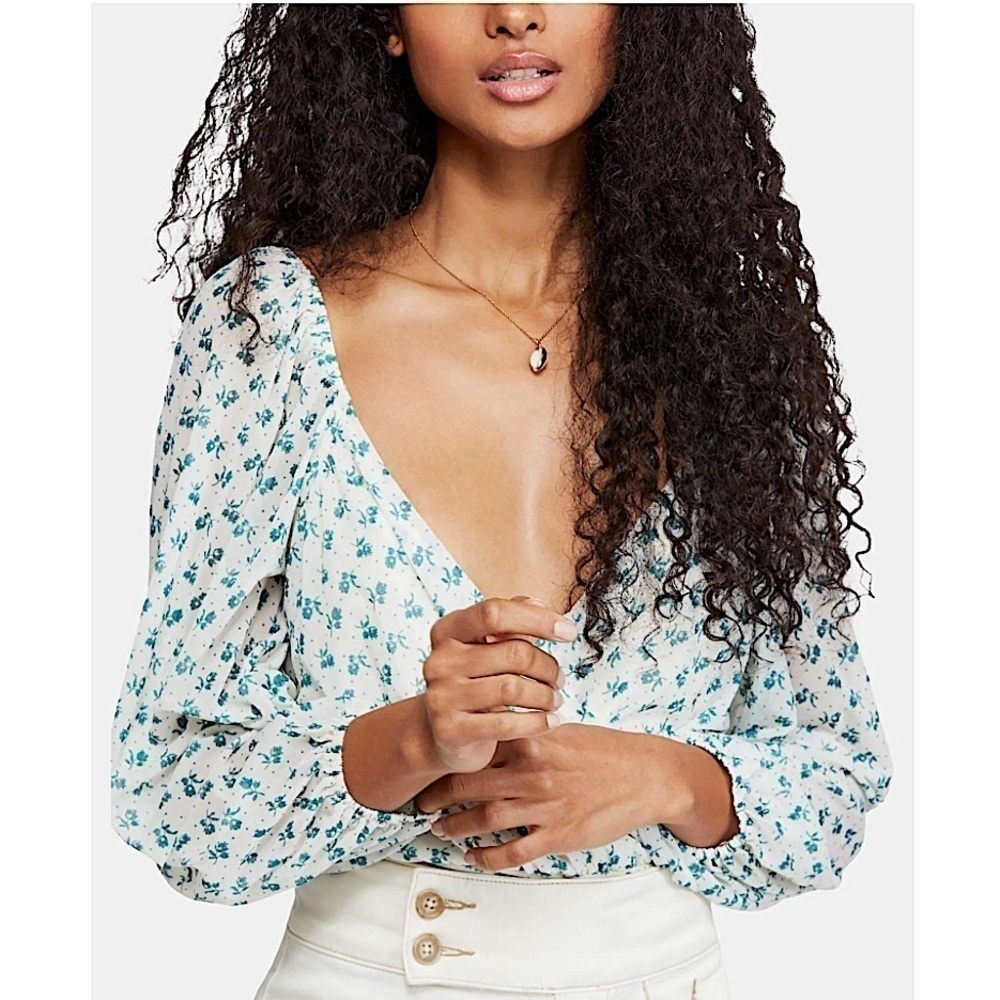 NWT Free People Sweetie Pie Floral Sheer mesh Wrap Top green floral women’s S